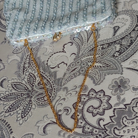 Vintage Richere Clutch Evening Bag Made in Hong Kong Sequined Beads Aqua Blue - Picture 5 of 17